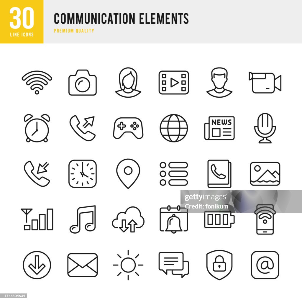 Communication Elements - set of thin line vector icons