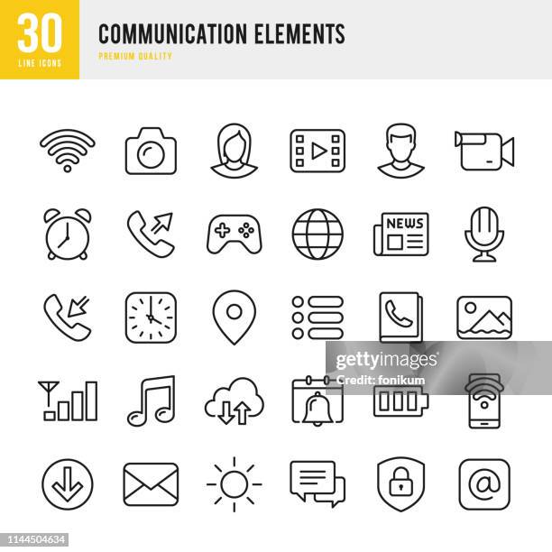 communication elements - set of thin line vector icons - home video camera stock illustrations