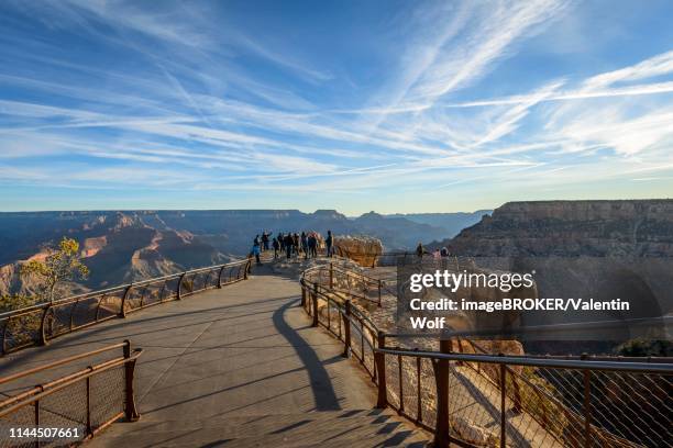 viewpoint mather point with visitors, tourists, eroded rocky landscape, south rim, grand canyon national park, arizona, usa - mather point stock pictures, royalty-free photos & images