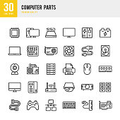 Computer Parts - set of line vector icons
