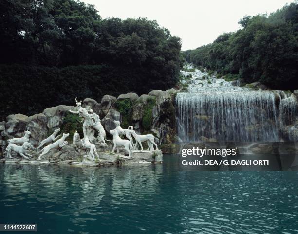 Fountain of Diana and Actaeon at the foot of the Great waterfall sculptural group by Paolo Persico, Angelo Brunelli and Pietro Solari, Park of the...