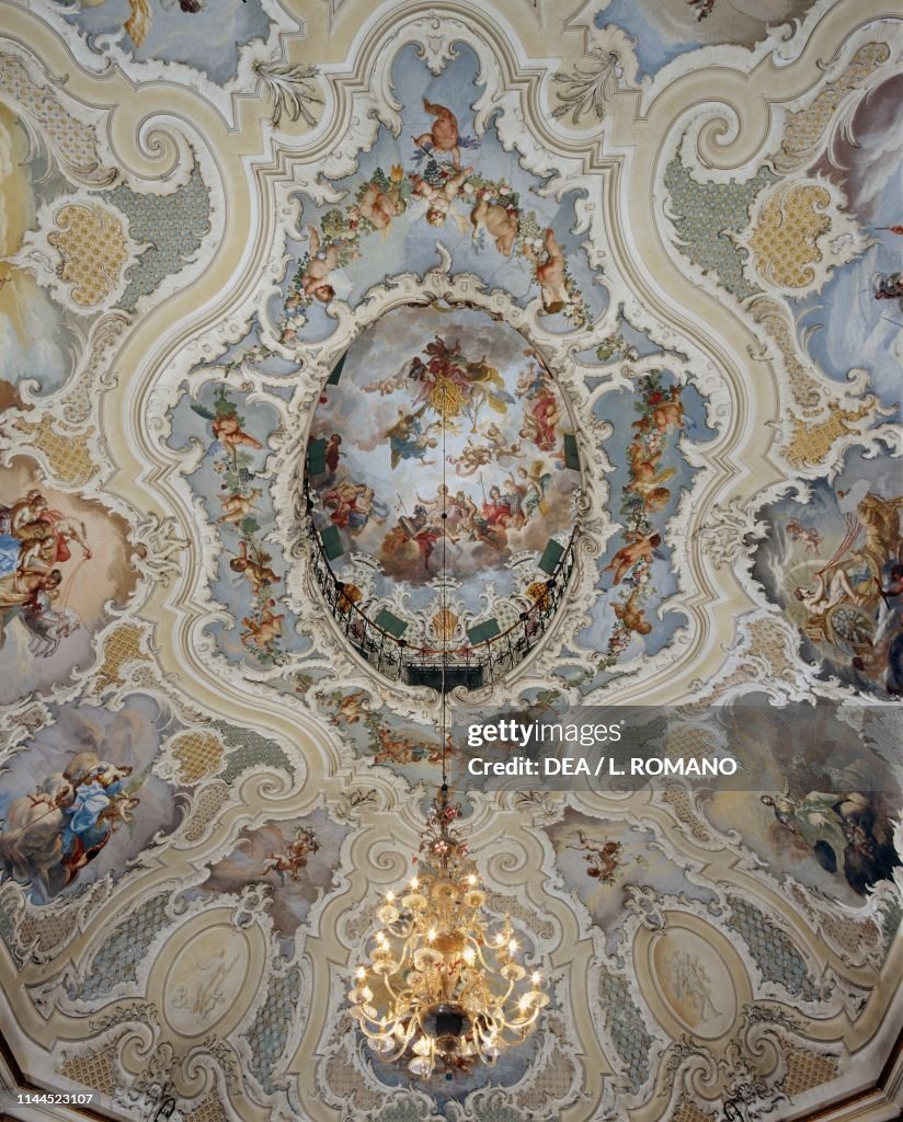 Frescoed ceiling in banquet hall, Biscari palace