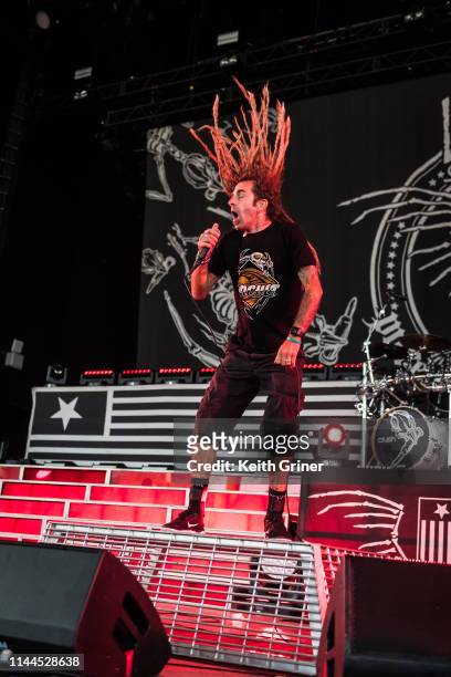 Randy Blythe of Lamb of God performs at Ruoff Home Mortgage Music Center on May 16, 2019 in Noblesville, Indiana.