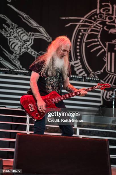 John Campbell of Lamb of God performs at Ruoff Home Mortgage Music Center on May 16, 2019 in Noblesville, Indiana.