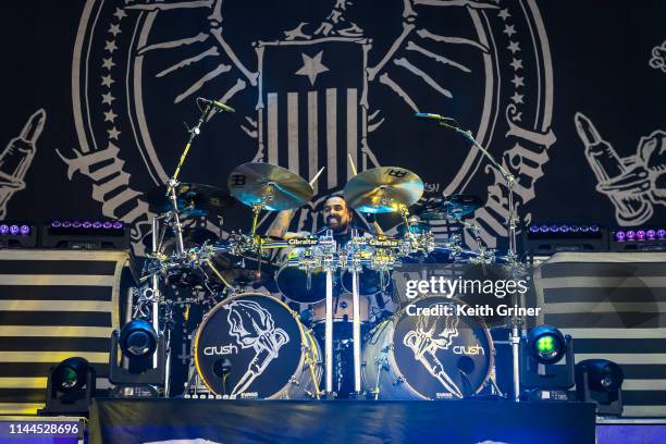 Chris Adler of Lamb of God performs at Ruoff Home Mortgage Music Center on May 16, 2019 in Noblesville, Indiana.