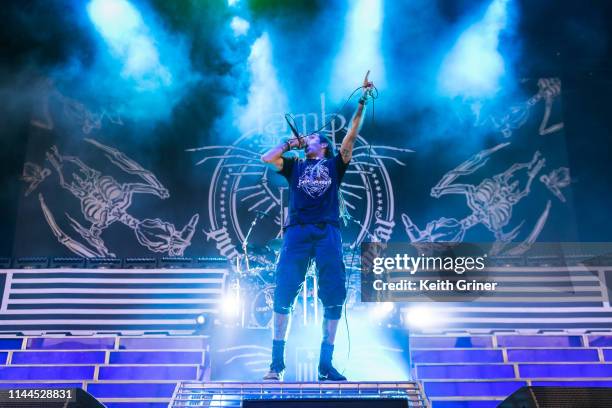 Randy Blythe of Lamb of God performs at Ruoff Home Mortgage Music Center on May 16, 2019 in Noblesville, Indiana.
