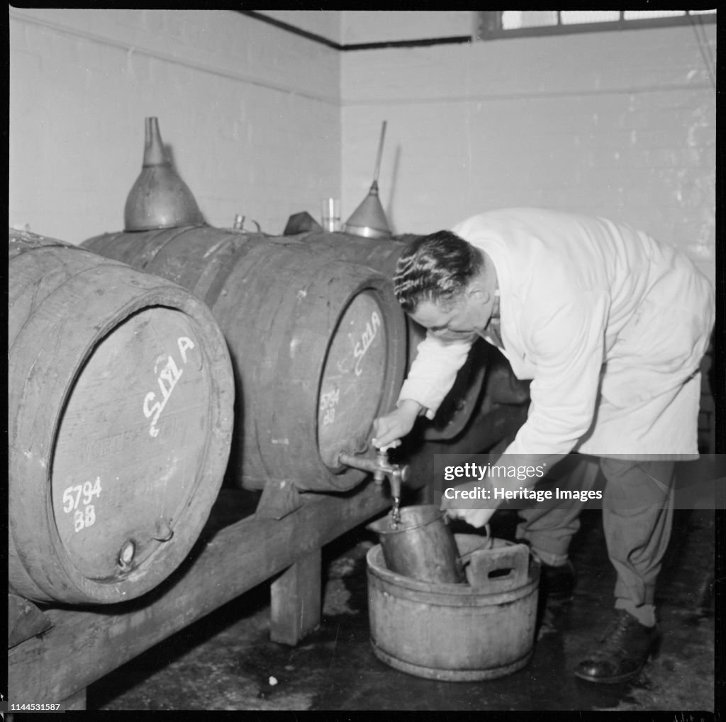 Man Drawing A Sample Of Beer From A Barrel