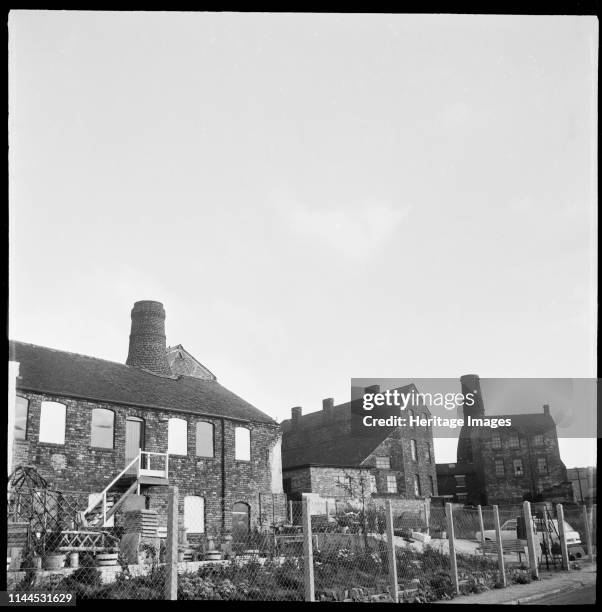 Willow Pottery, Longton, Normacot Road, Stoke-on-Trent, 1965-1968. The buidlings of Willow Pottery viewed from Normacot Road with Bank Works visible...