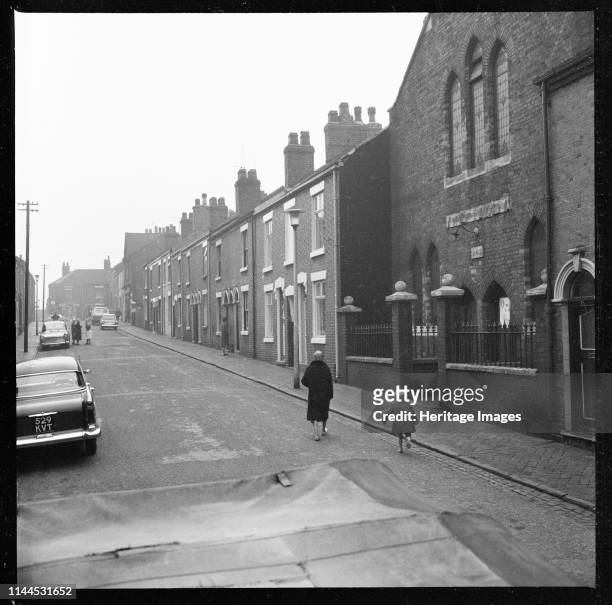 Bank Street, Tunstall, Stoke-on-Trent, 1965-1968. A view looking west along Bank Street with the Methodist Chapel in the foreground. Artist Eileen...