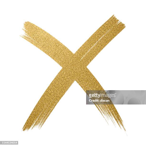 gold glitter icon. cross shape. checkmark ok icon. glitter golden brush stroke on white background. - letter x stock illustrations