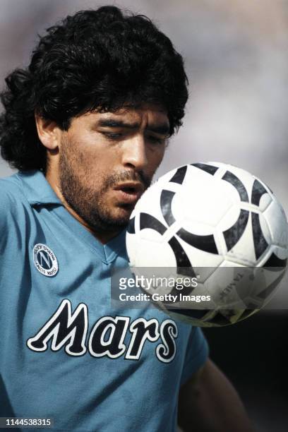 Napoli player Diego Maradona pictured controlling the ball during a Seria A match in 1989.