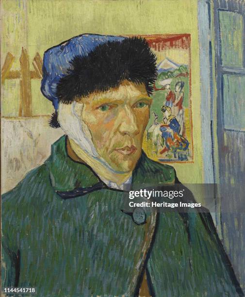 Autoportrait à l'oreille bandée , 1889. Found in the Collection of Courtauld Institute of Art, London. Artist Gogh, Vincent, van .