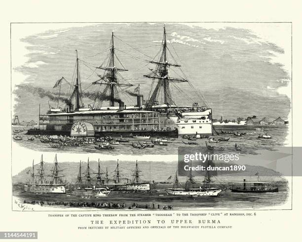 third anglo-burmese war, transfer of the captive king thibaw min - anglo-burmese stock illustrations