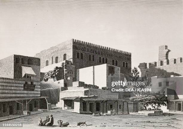 Exterior of Salah El-Din Yusuf Mosque, or Joseph's Palace, Cairo Citadel, Egypt, engraving by Berthault after a drawing by Balzac, from Description...
