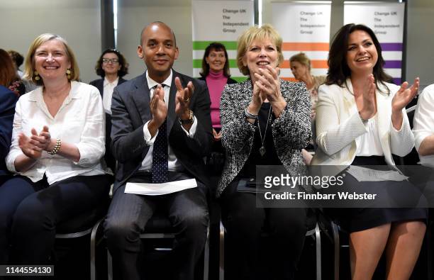 Sarah Wollaston MP, Chuka Umunna MP, Anna Soubry MP and Heidi Allen MP at the launch of The Independent Group European election campaign at We The...