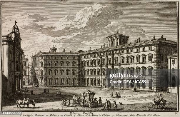 Palazzo Doria-Pamphili in Piazza del Collegio Romano, Rome, Italy, etching by Giuseppe Vasi, from Delle magnificenze di Roma antica e moderna, libro...