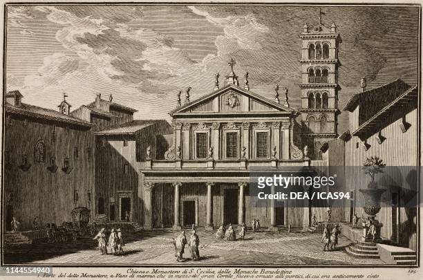 Church and Monastery of St Cecilia, of the Benedictine Nuns, Rome, Italy, etching by Giuseppe Vasi, from Delle magnificenze di Roma antica e moderna,...