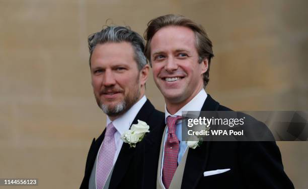 Thomas Kingston, right, arrives for his wedding to Lady Gabriella Windsor at St George's Chapel, Windsor Castle on May 18, 2019 in Windsor, England.
