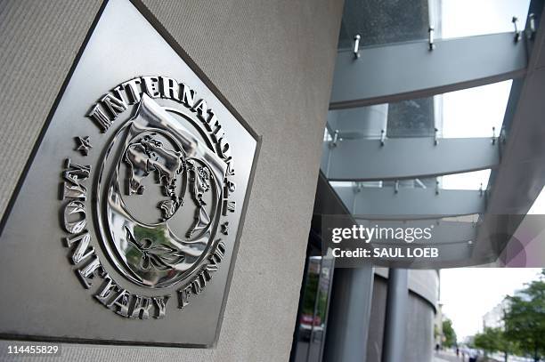 The logo of the International Monetary Fund at the organization's headquarters in Washington, DC, May 16, 2011. The organization's director,...