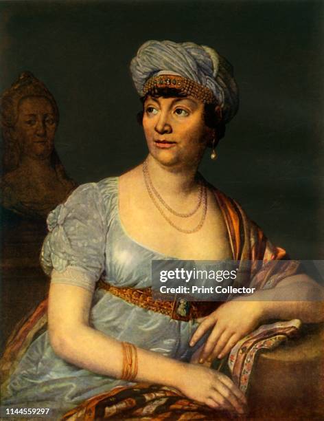 Portrait of an unknown Woman with Headdress' . French writer, novelist and political propagandist Anne Louise Germaine de Staël . Born in Paris, de...