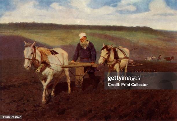 The Ploughman ' . Portrait of Russian author Leo Tolstoy as a ploughman. Painting in the State Tretyakov Gallery, Moscow. From "Russian Painting of...