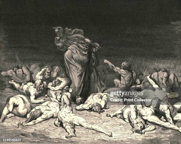 Thy city heap'd with envy to the brim', circa 1890. Dante and the Roman poet Virgil. Illustration from "The Vision of Hell" , the first part of "The...