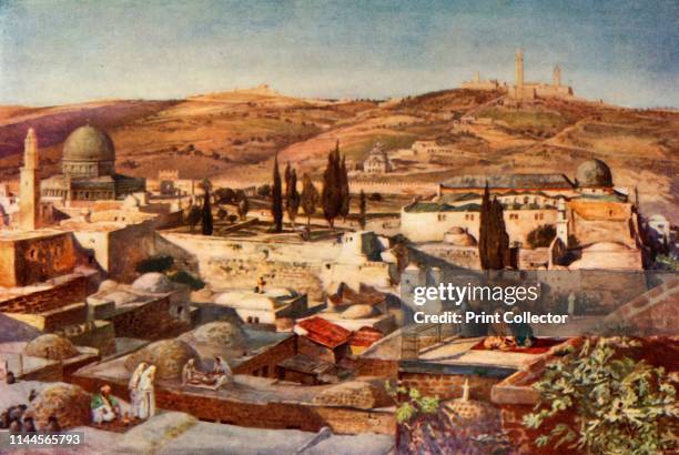The Temple Area and the Mount of Olives from Mount Zion', 1902. From "The Holy Land", painted by John Fulleylove, R.I. [Adam & Charles Black, London,...