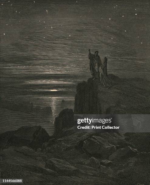 The beautiful lights of heav'n dawn'd through a circular opening in the cave: thus issuing we again beheld the stars', circa 1890. Dante and the...