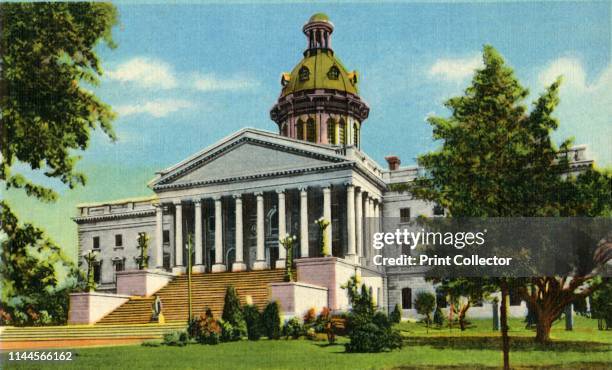 South Carolina State Capitol, Columbia, S.C.', 1942. Greek Revival style government building constructed between 1786 and 1790. From "Souvenir of the...