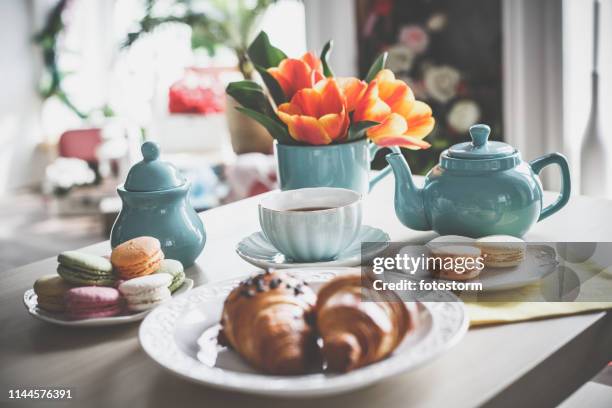 sweet food and tea - teapot stock pictures, royalty-free photos & images