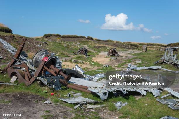 b-29 superfortress 'overexposed' wreckage on bleaklow, derbyshire, england - b 29 superfortress stock pictures, royalty-free photos & images