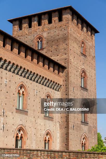 Corner tower of Visconti Castle, built between 1360 and 1366 by Galeazzo II Visconti, Pavia, Lombardy, Italy, 14th century.