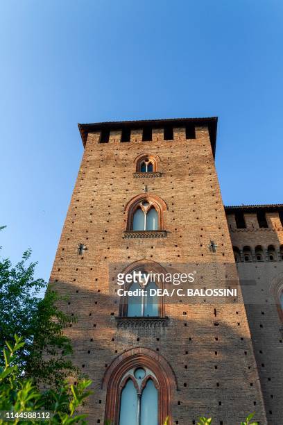 Corner tower of Visconti Castle, built between 1360 and 1366 by Galeazzo II Visconti, Pavia, Lombardy, Italy, 14th century.