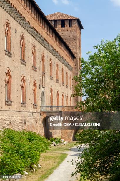 The moat of Visconti Castle, built between 1360 and 1366 by Galeazzo II Visconti, Pavia, Lombardy, Italy, 14th century.