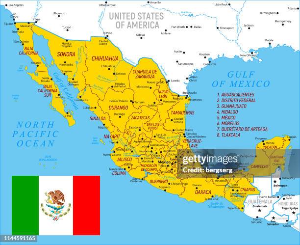map of mexico. high detailed orange vector map with borders and rivers - durango stock illustrations