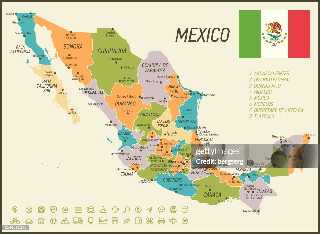 Map of Mexico. Retro Vector Illustration