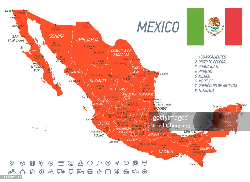Mexico Map with navigational icons