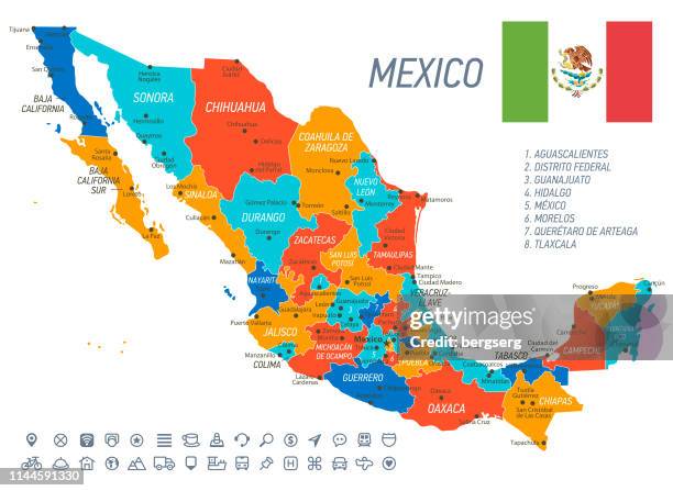 mexico map. vector map with states, icons and navigation icons - zacatecas state stock illustrations