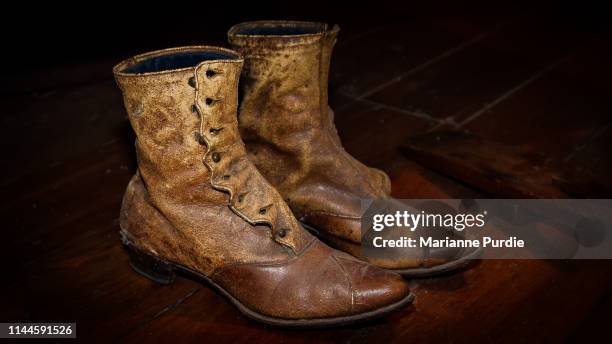 vintage shoes - leather boots stock pictures, royalty-free photos & images