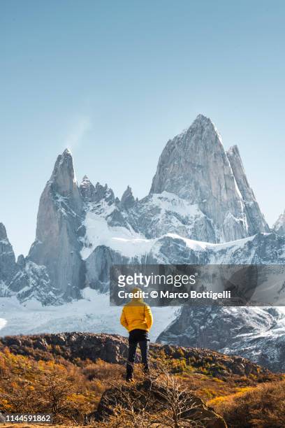man admiring mt fitz roy, patagonia, argentina - chalten stock pictures, royalty-free photos & images