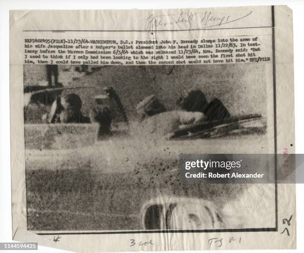 United Press International or UPI wire photo sent to newspapers and other media upon the November 23, 1964 release of the Warren Commission report on...