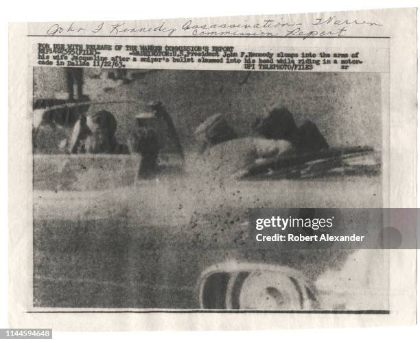 United Press International or UPI wire photo sent to newspapers and other media upon the November 23, 1964 release of the Warren Commission report on...