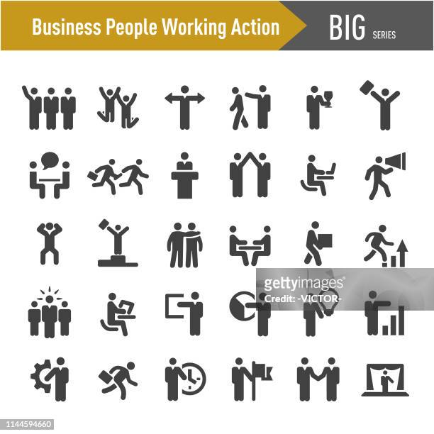 ilustraciones, imágenes clip art, dibujos animados e iconos de stock de iconos de acción de trabajo de gente de negocios-serie grande - solid