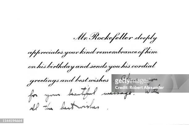 Thank you card sent by John D. Rockefeller to persons who sent him birthday greetings in the 1930s when Rockefeller spent winters in Ormond Beach,...
