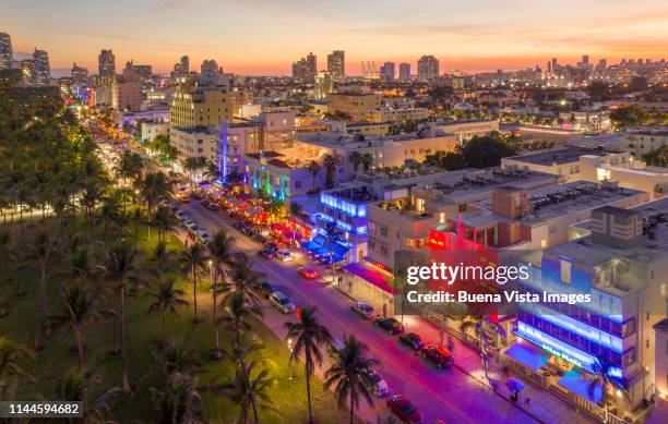 aerial view of miami beach. - spring break stock pictures, royalty-free photos & images