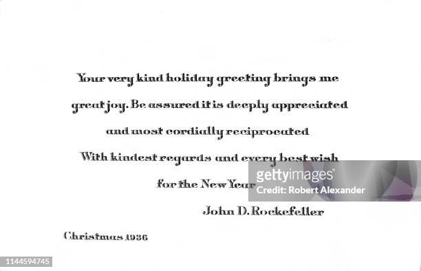 Thank you card sent by John D. Rockefeller to friends and others who sent him Christmas cards or holiday greetings in 1936 while Rockefeller was at...