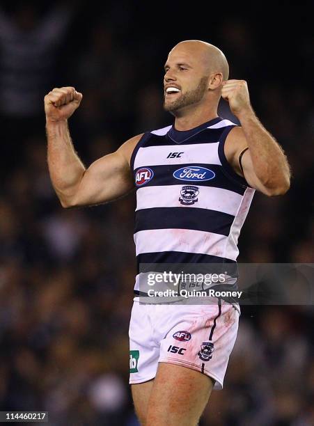 Paul Chapman of the Cats celebrates winning the round nine AFL match between the Carlton Blues and the Geelong Cats at Etihad Stadium on May 20, 2011...