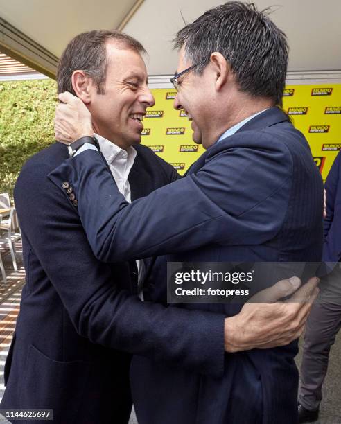 Sandro Rosell and Josep Maria Bartomeu attends the Barcelona Open Banc Sabadell 2019 at Real Club de Tennis de Barcelona on April 23, 2019 in...