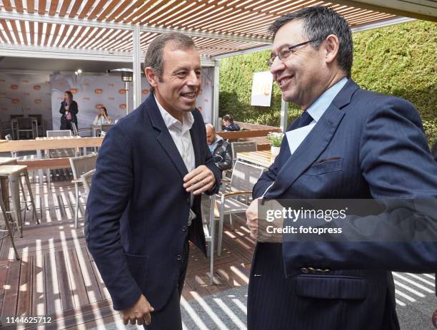 Sandro Rosell and Josep Maria Bartomeu attends the Barcelona Open Banc Sabadell 2019 at Real Club de Tennis de Barcelona on April 23, 2019 in...