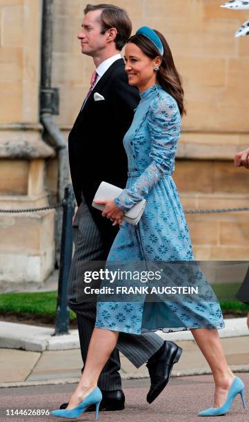 James Matthews and his wife Pippa arrive at St George's Chapel in Windsor Castle, Windsor, west of London, on May 18 to attend the wedding of Lady...